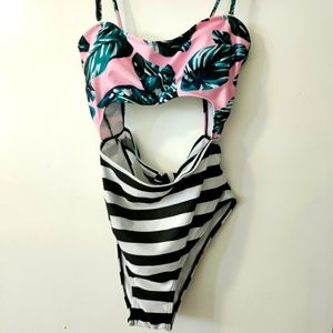 One Piece Swimsuit Tropical Stripes